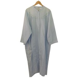 Kay Anna Blue Satin Nightgown Brushed Back Embroidered Long Sleeve Size 4X